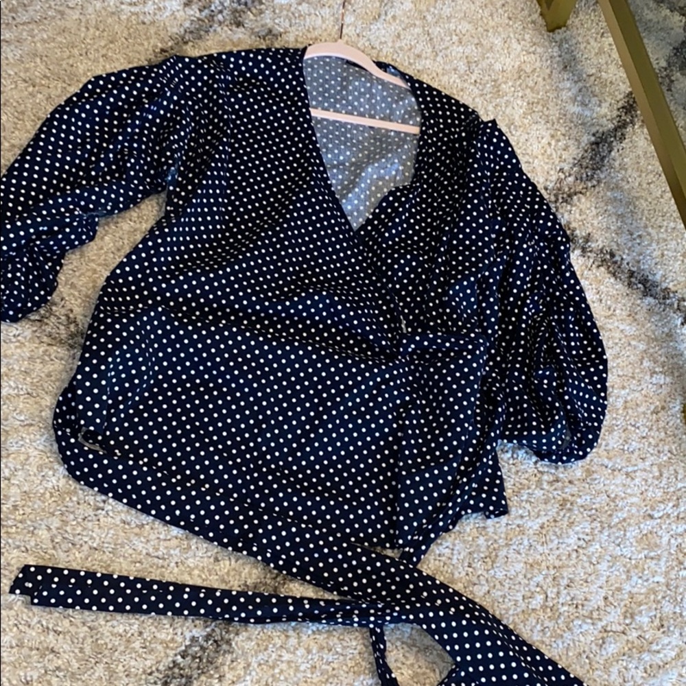 Navy Polka Dot Wrap Shirt
